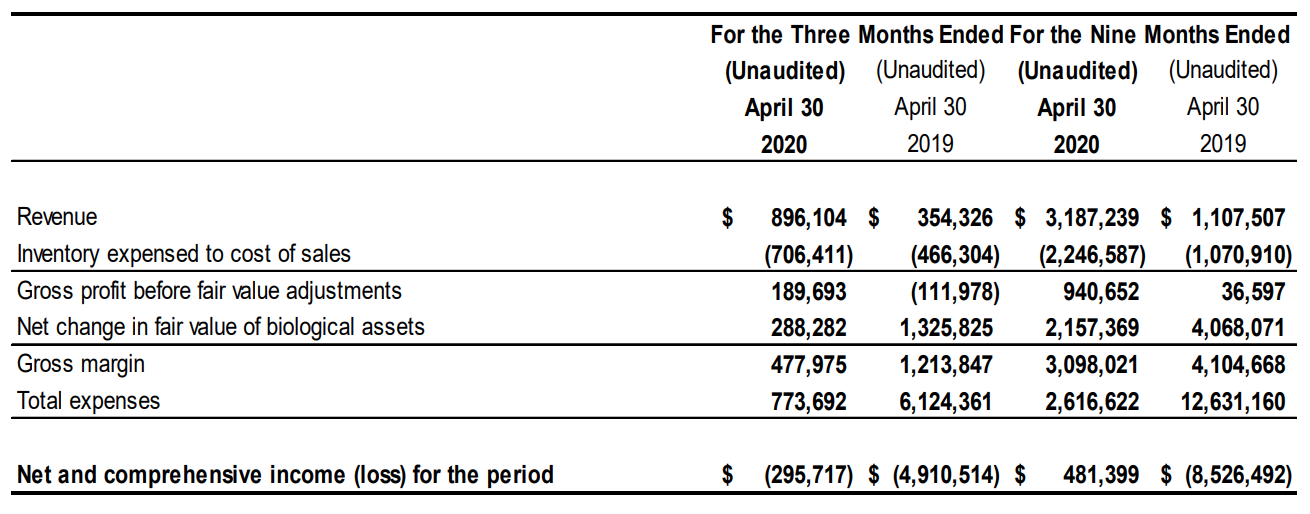 Q3 2020 Statement of Comprehensive Income (Loss) Summary